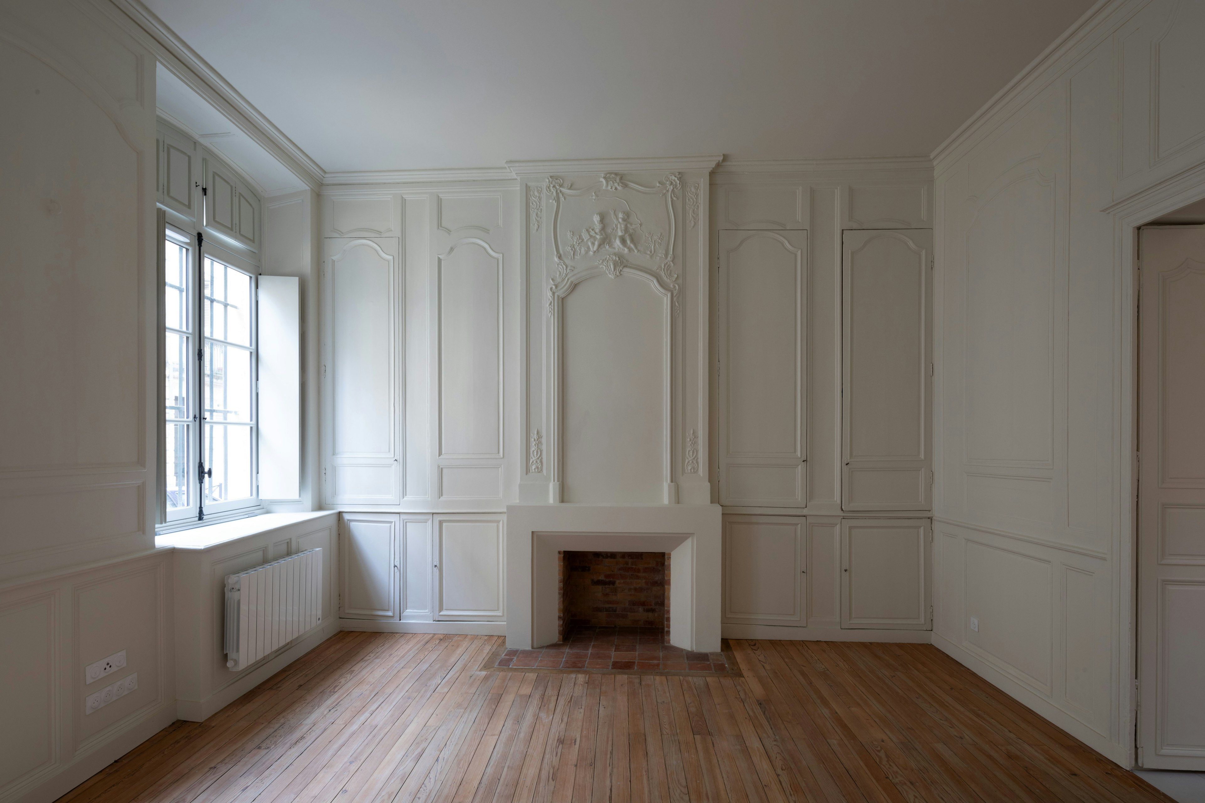 floor, flooring, indoors, interior design, wood, hardwood, corner, fireplace