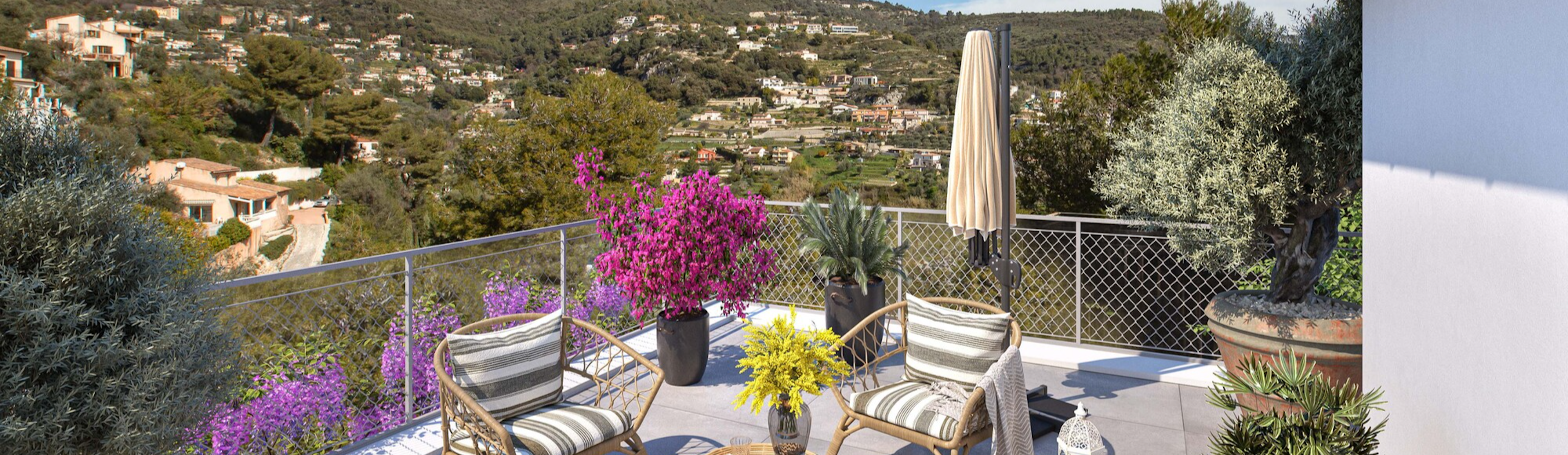 balcony, building, plant, terrace, chair, furniture, outdoors, nature, scenery, garden