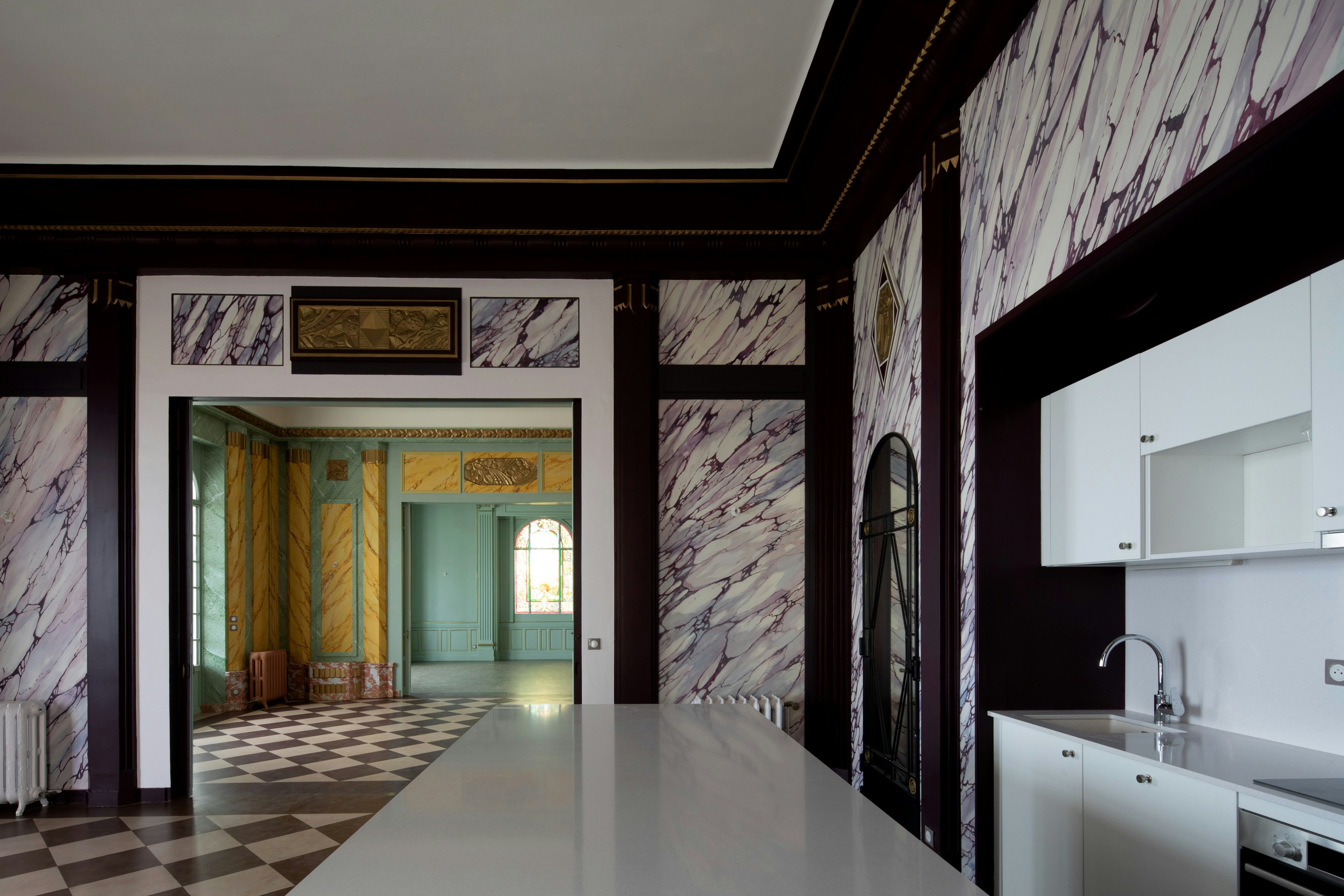 floor, flooring, indoors, interior design, architecture, building, corridor, sink, sink faucet