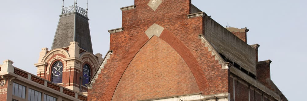 brick, arch, architecture, building, spire, gothic arch, clock tower, monastery, city, bell tower