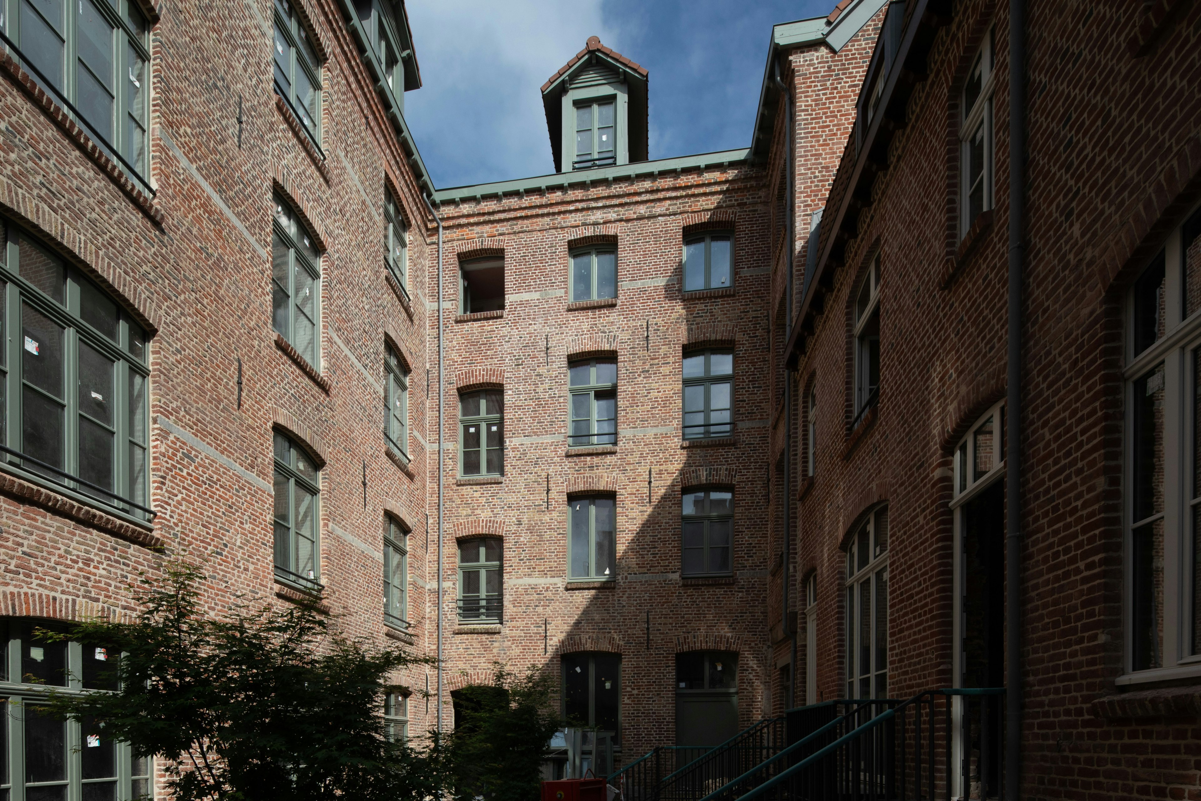 apartment building, city, high rise, urban, condo, housing, street, brick, neighborhood, window