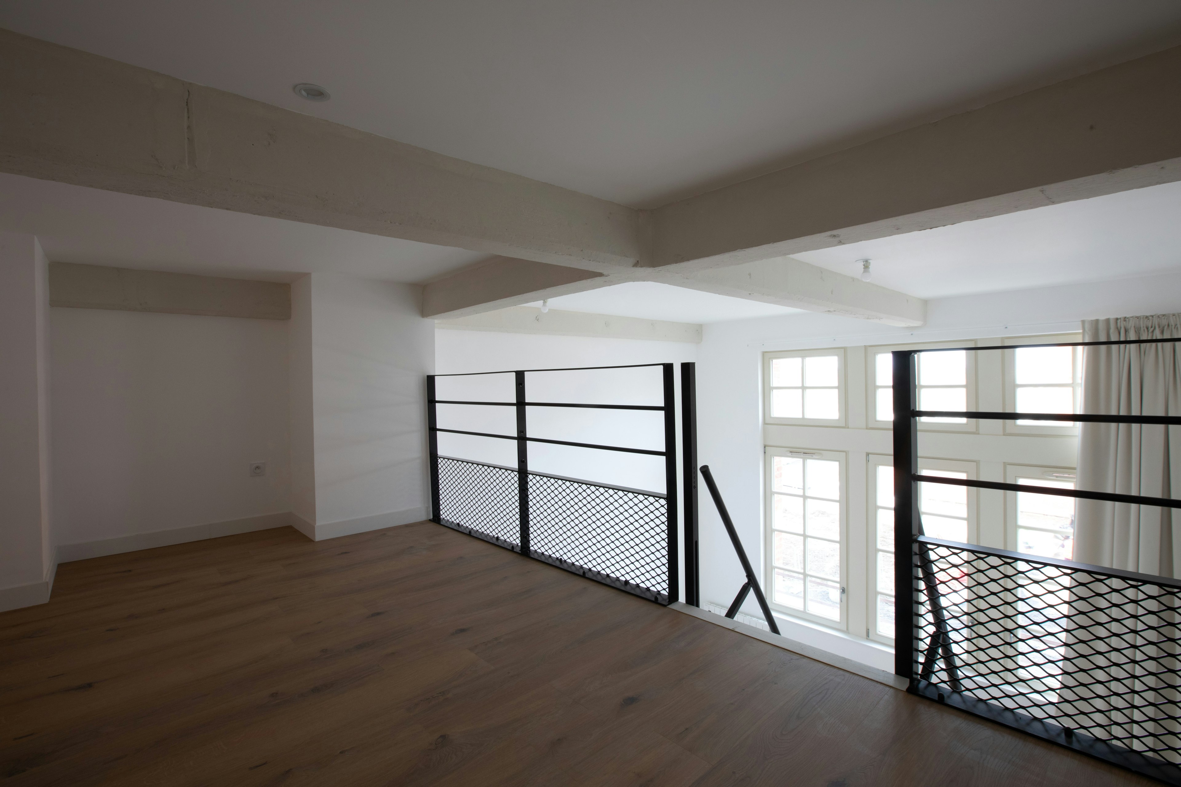 architecture, building, house, housing, indoors, loft, room, handrail
