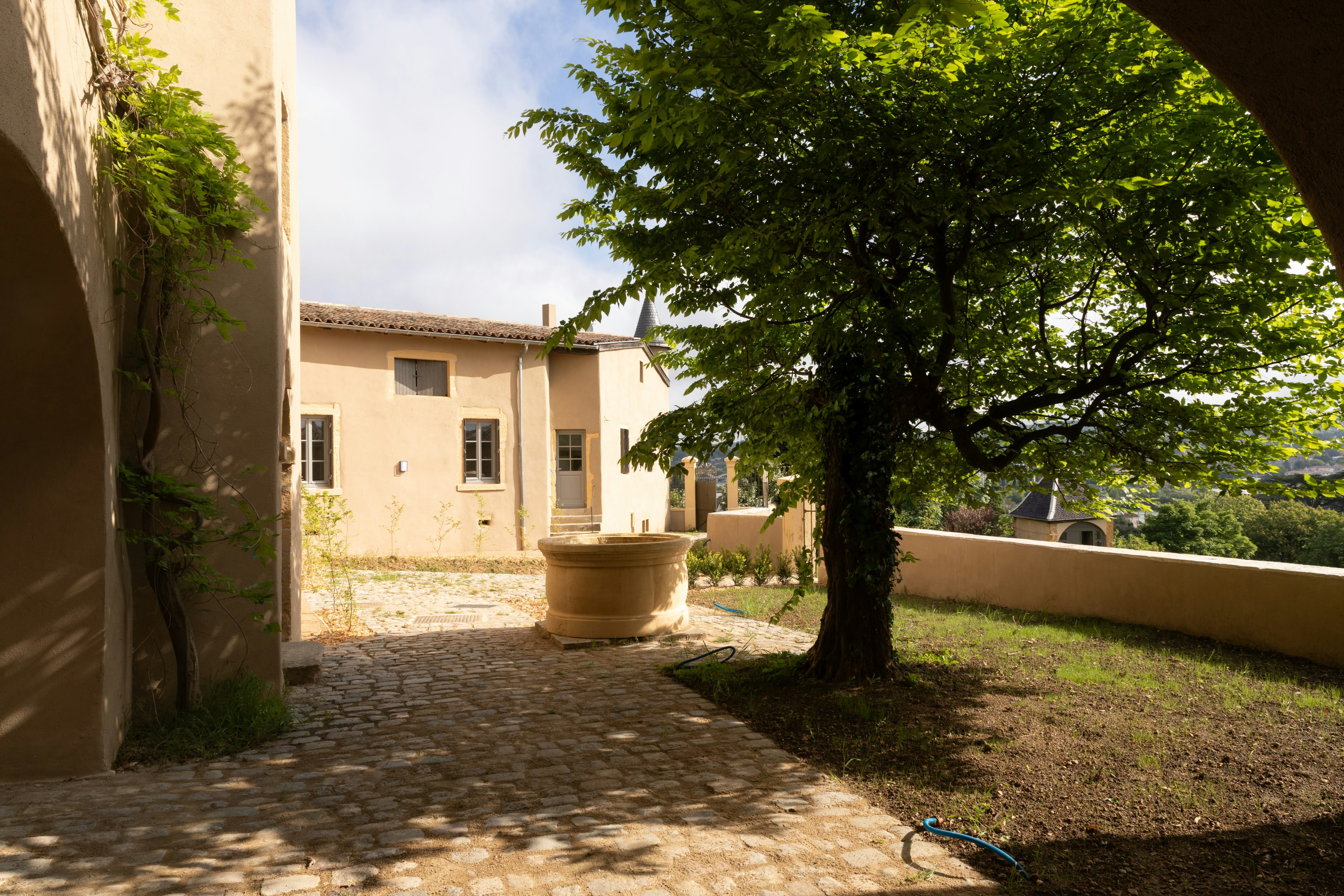 house, housing, villa, city, street, urban, hacienda, tree, sycamore, neighborhood