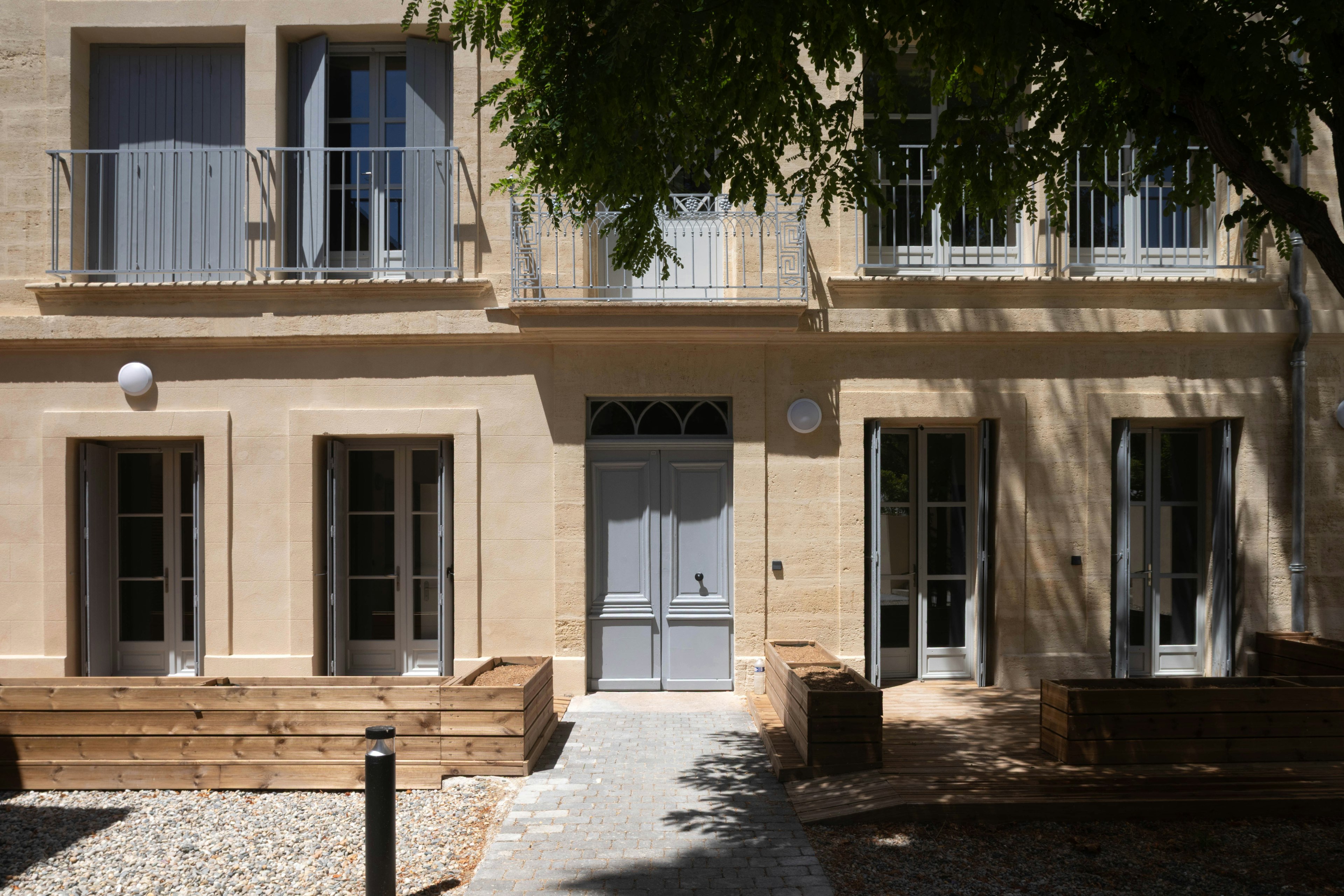 city, door, architecture, building, housing, house, condo, bench, furniture, urban