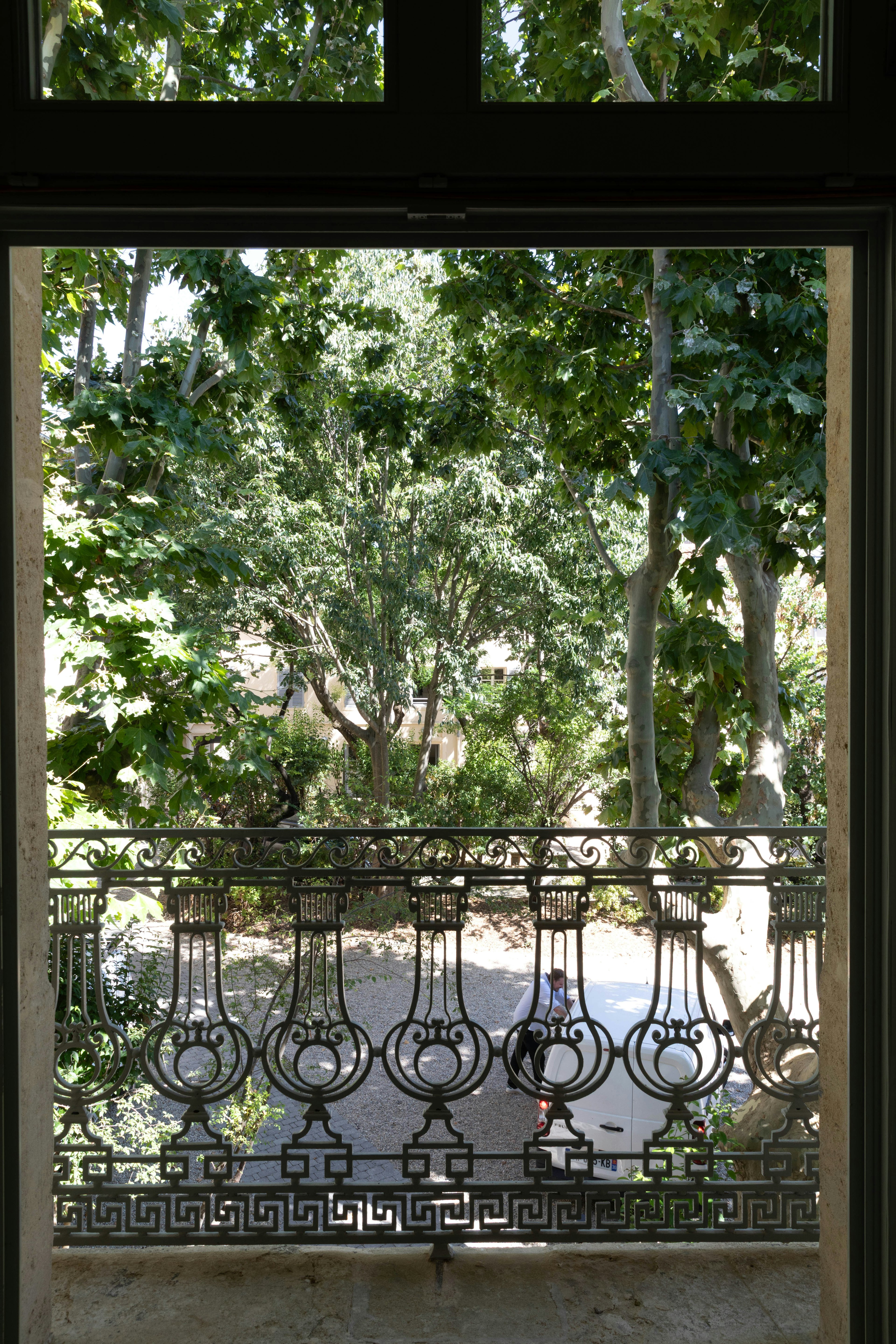 architecture, balcony, building, person, gate