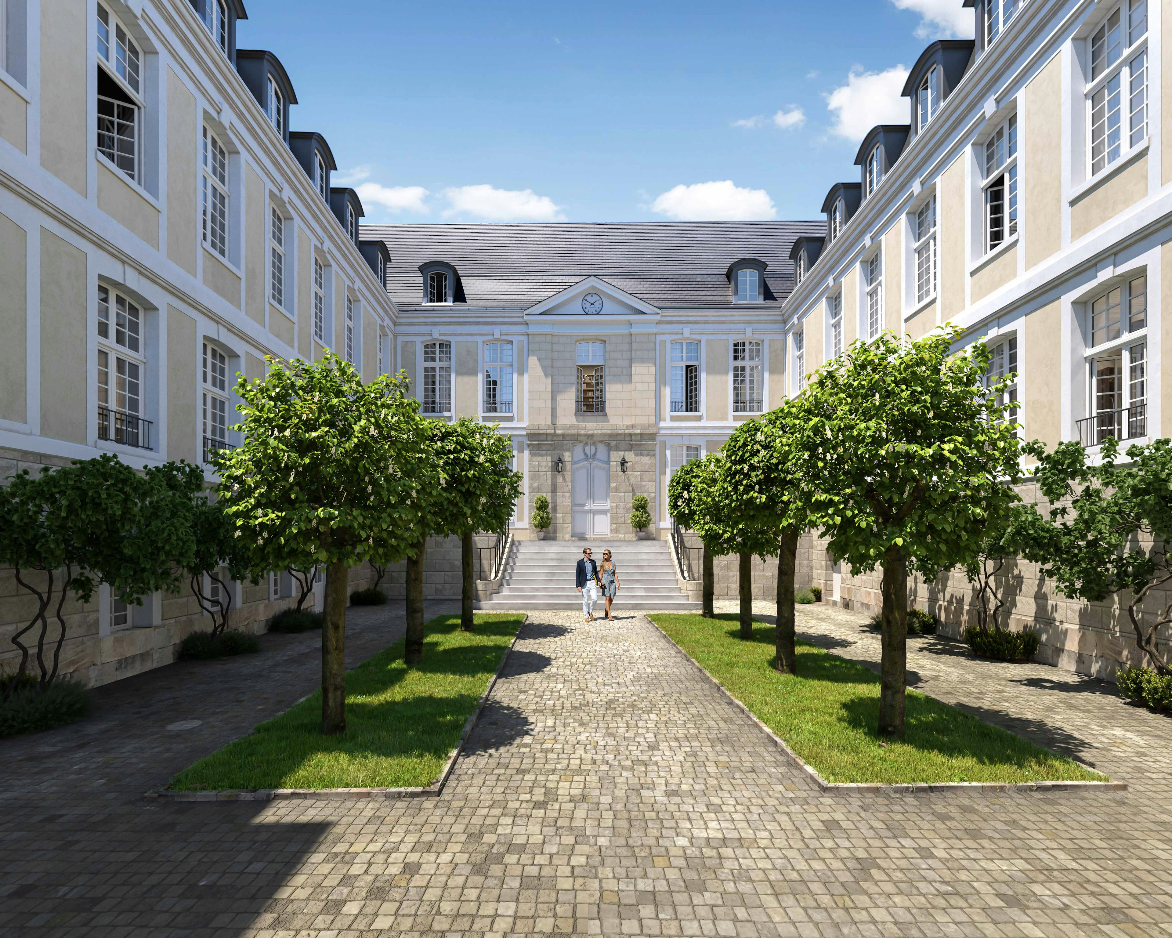 city, architecture, building, college, campus, person, urban, plant, housing