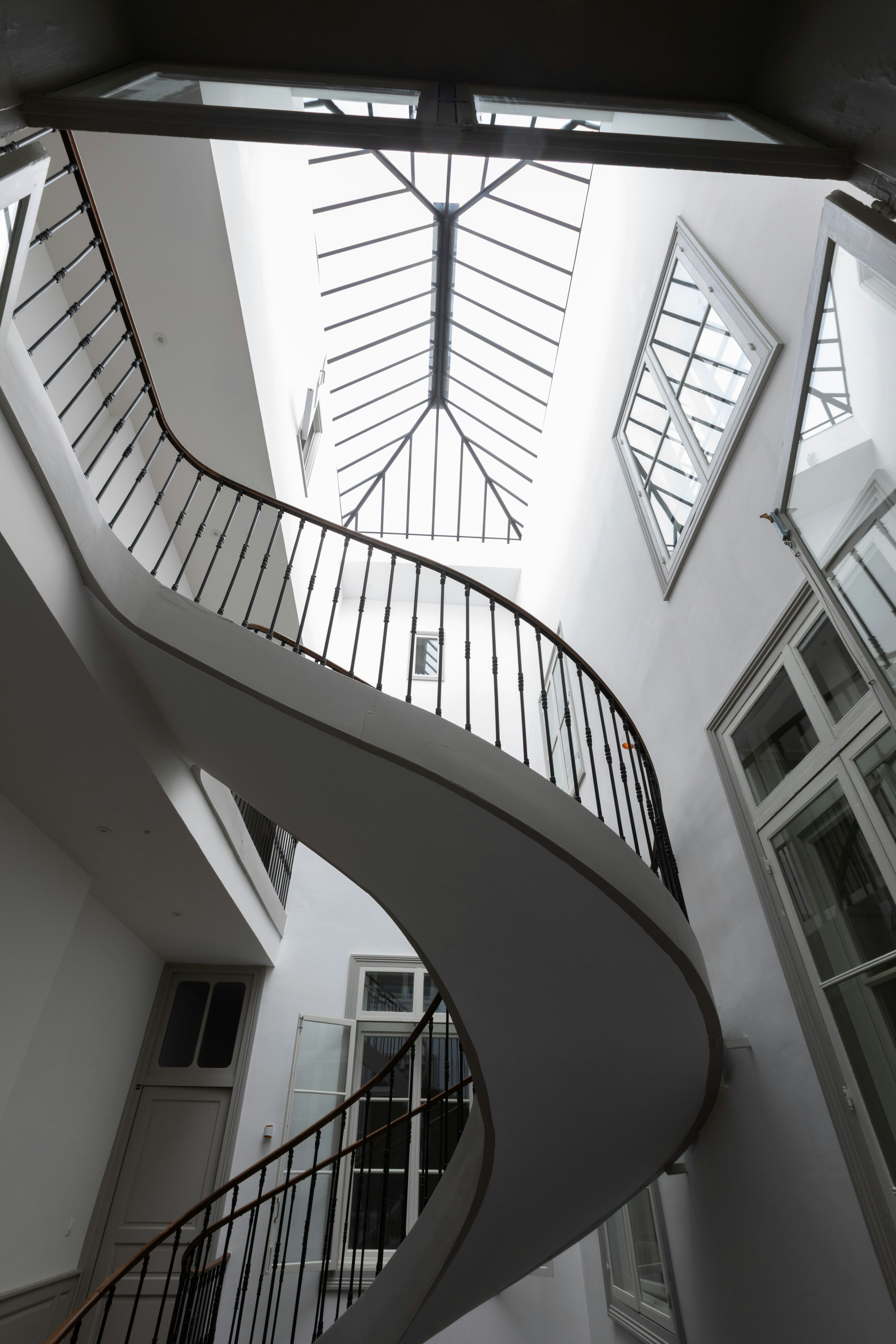 architecture, building, house, housing, staircase, handrail, window, skylight