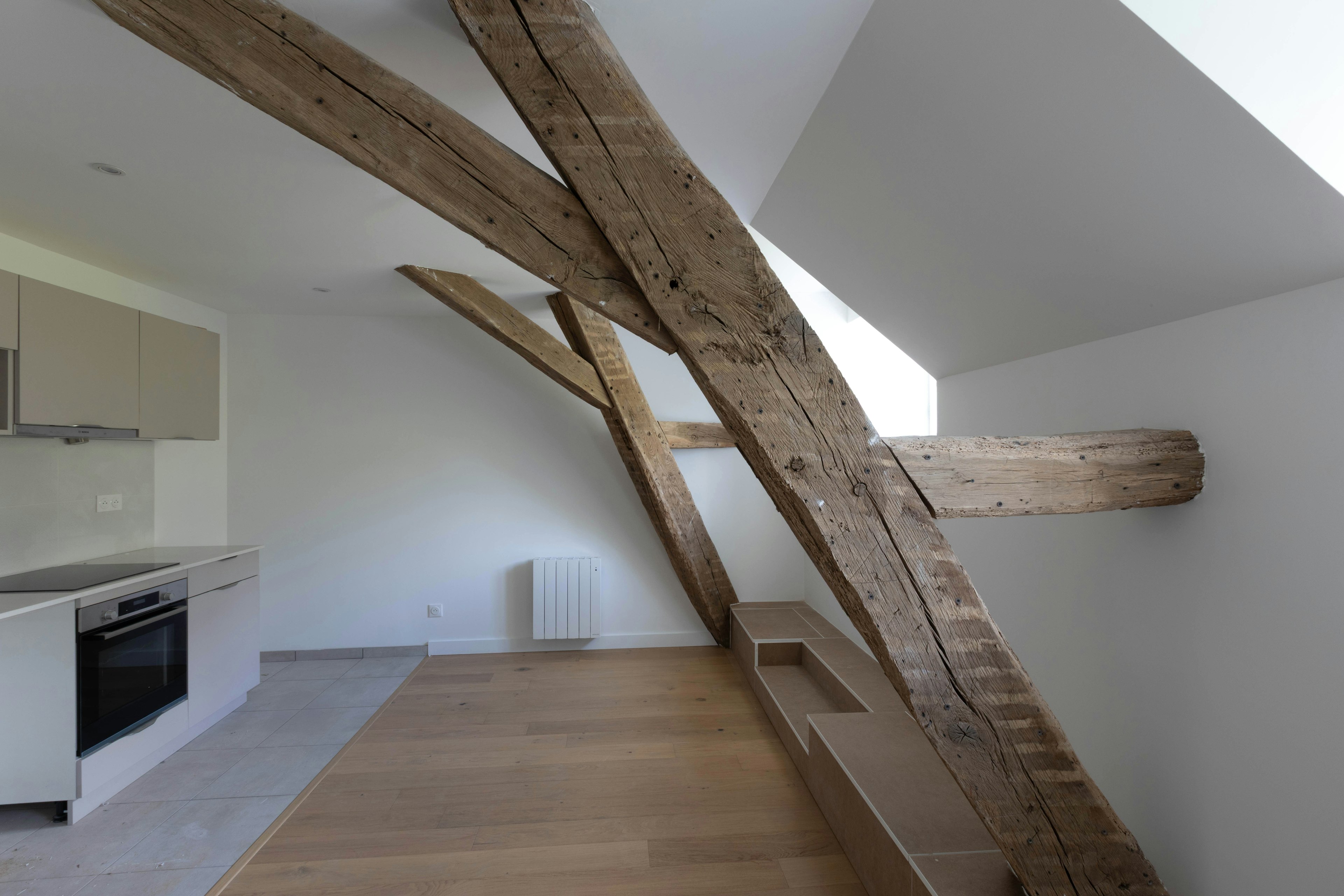 building, house, housing, indoors, loft, room, wood, interior design, staircase, attic