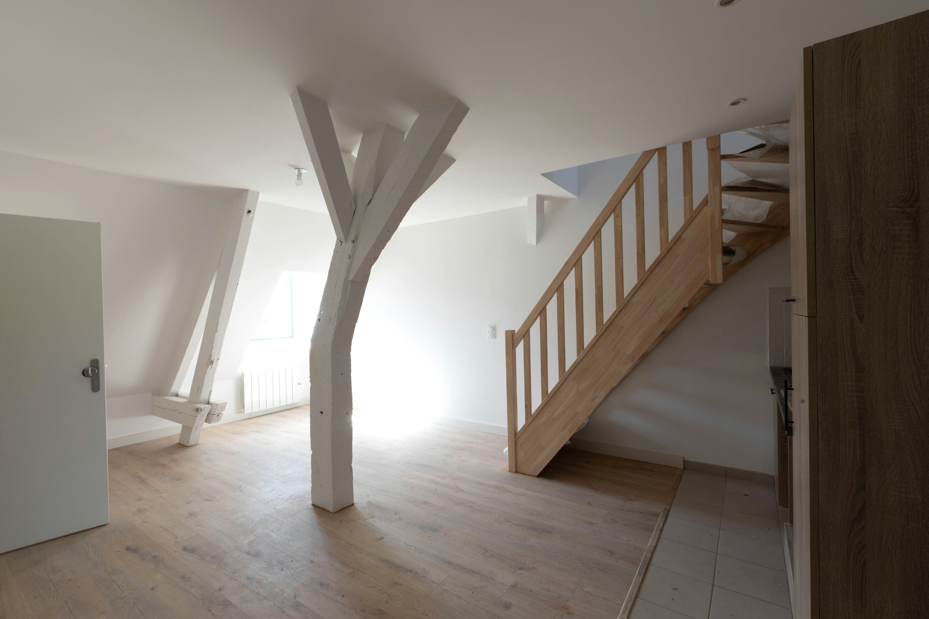 house, housing, indoors, loft, room, staircase, interior design, floor, flooring, wood