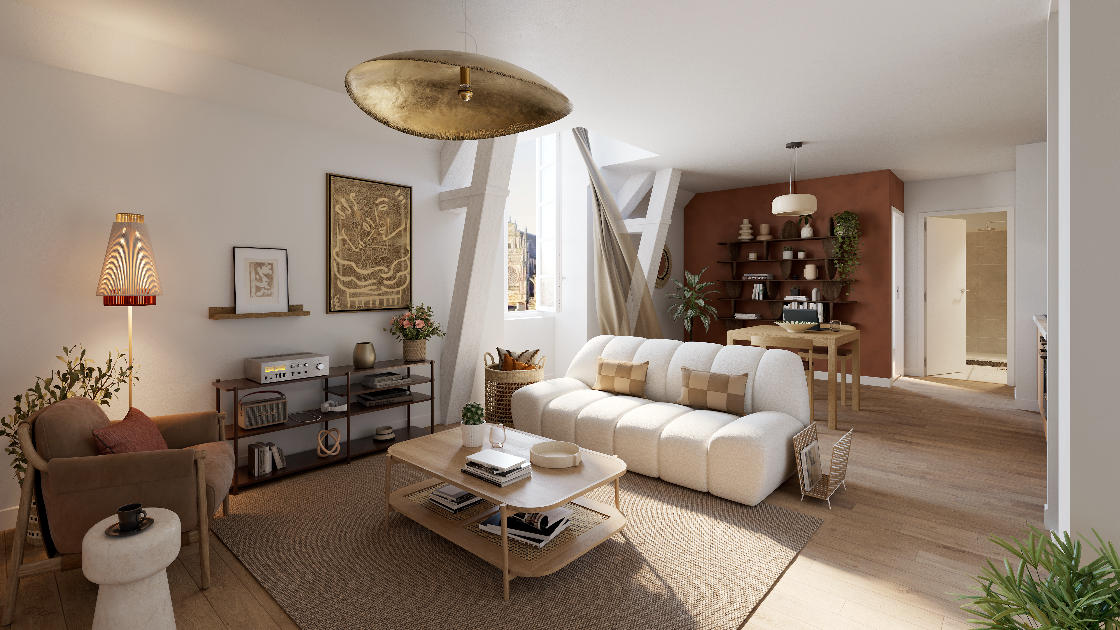 home decor, living room, couch, table, lamp, plant, coffee table, painting, chair, corner