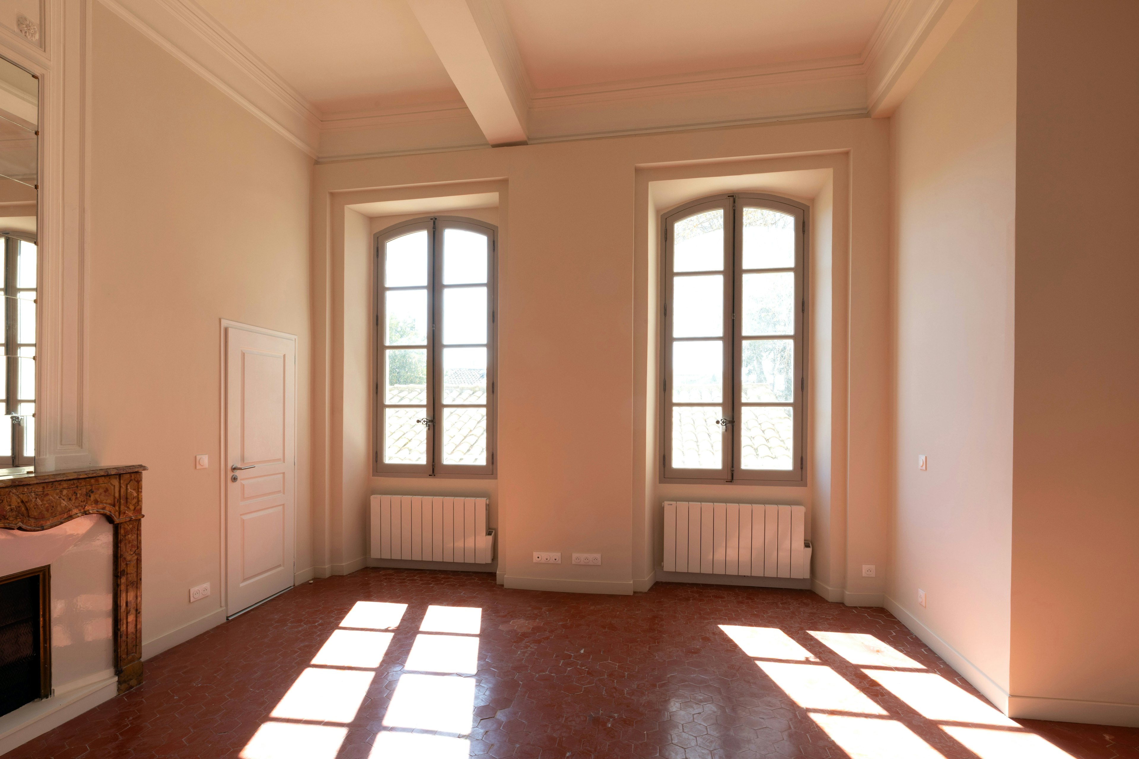 corner, floor, flooring, indoors, interior design, door, window, fireplace, building, housing