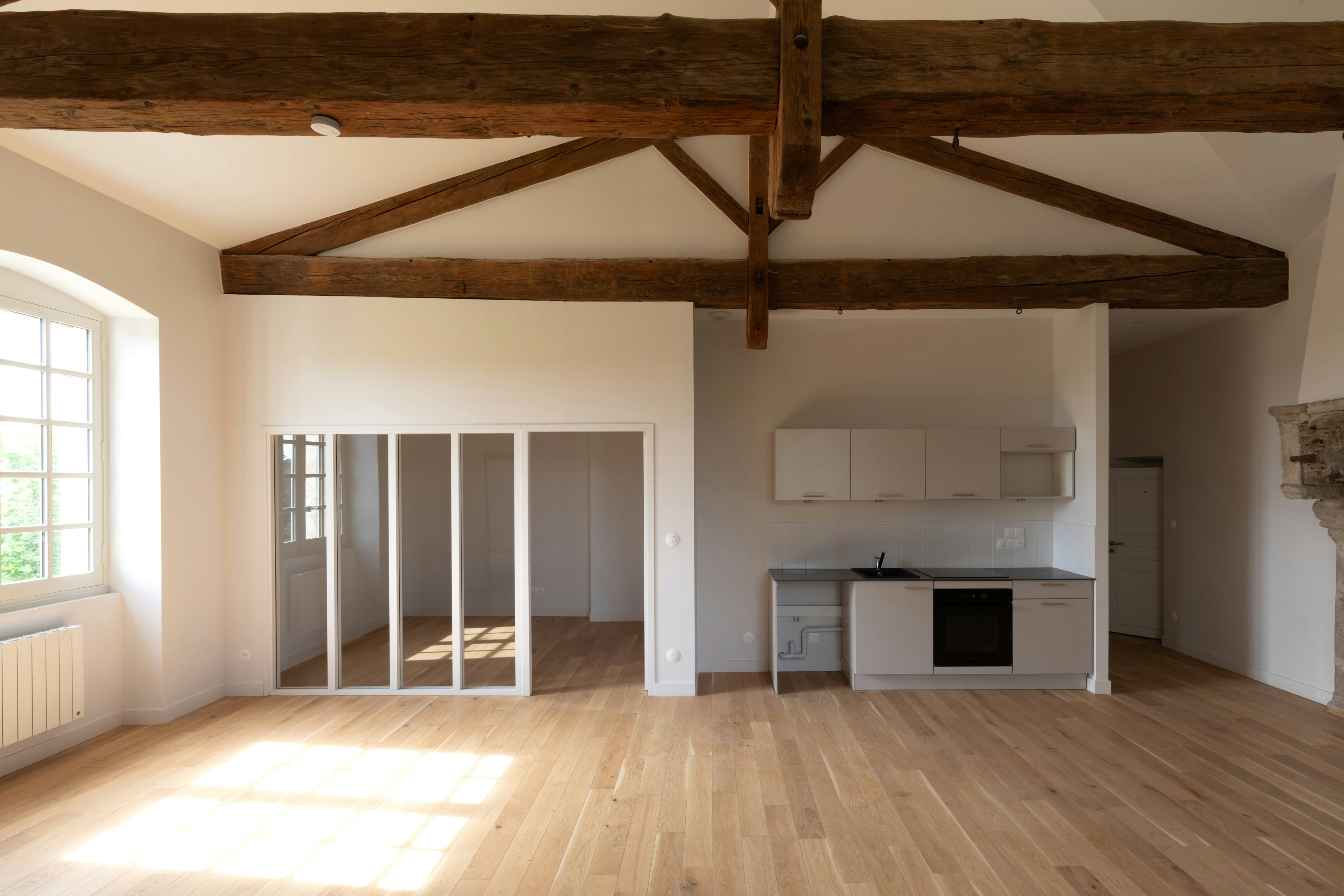 wood, indoors, interior design, floor, flooring, architecture, vault ceiling, door, housing, loft