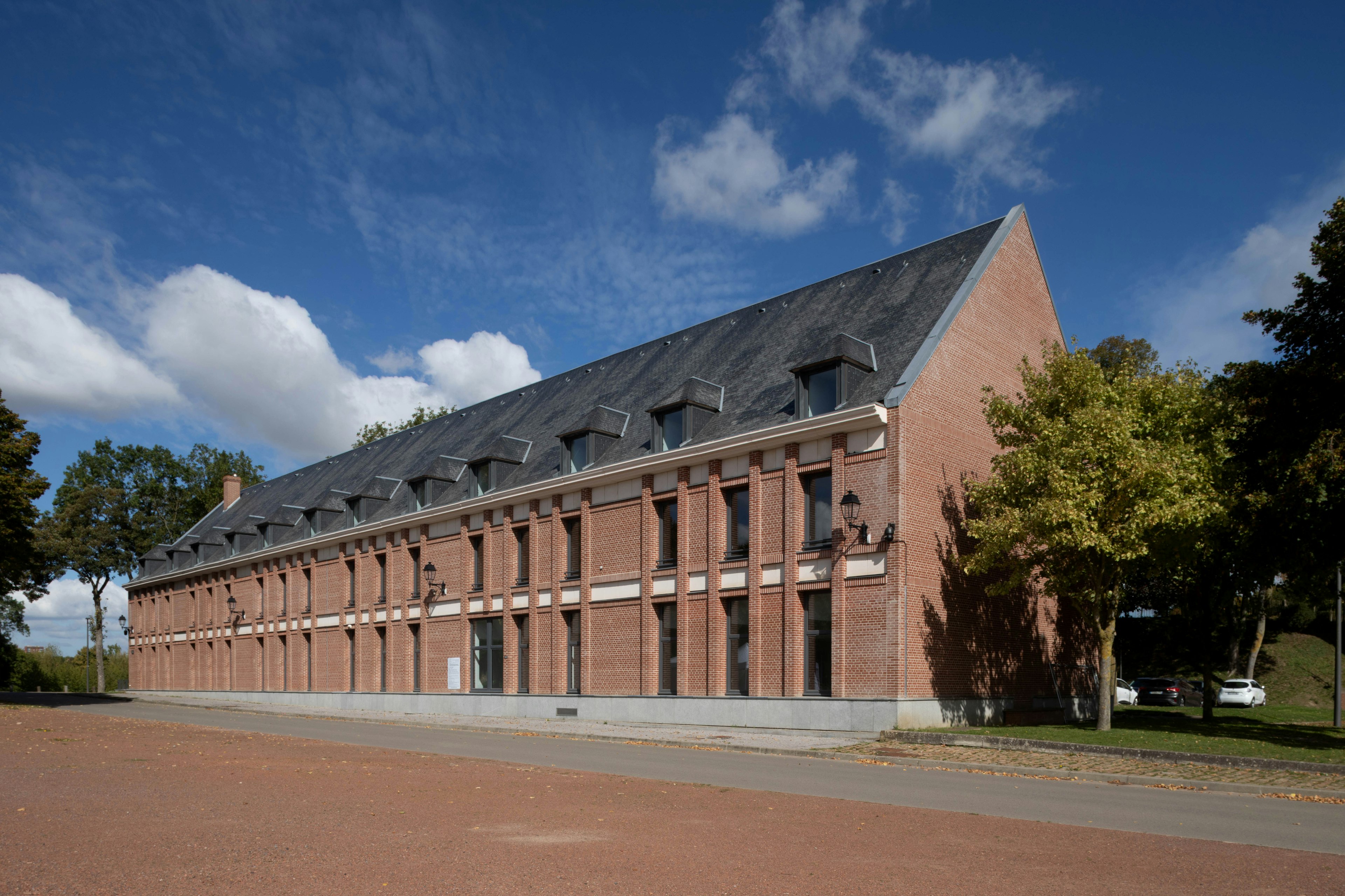 city, street, urban, car, monastery, outdoors, grass, housing, brick, villa