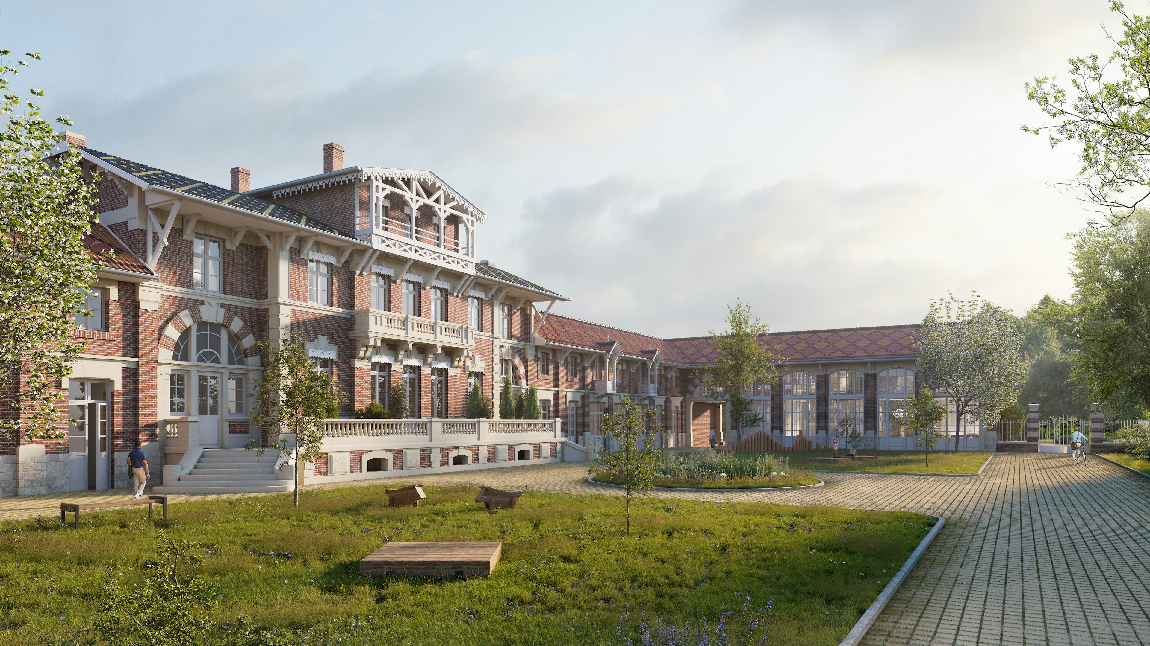 architecture, building, house, housing, villa, city, person, campus, manor