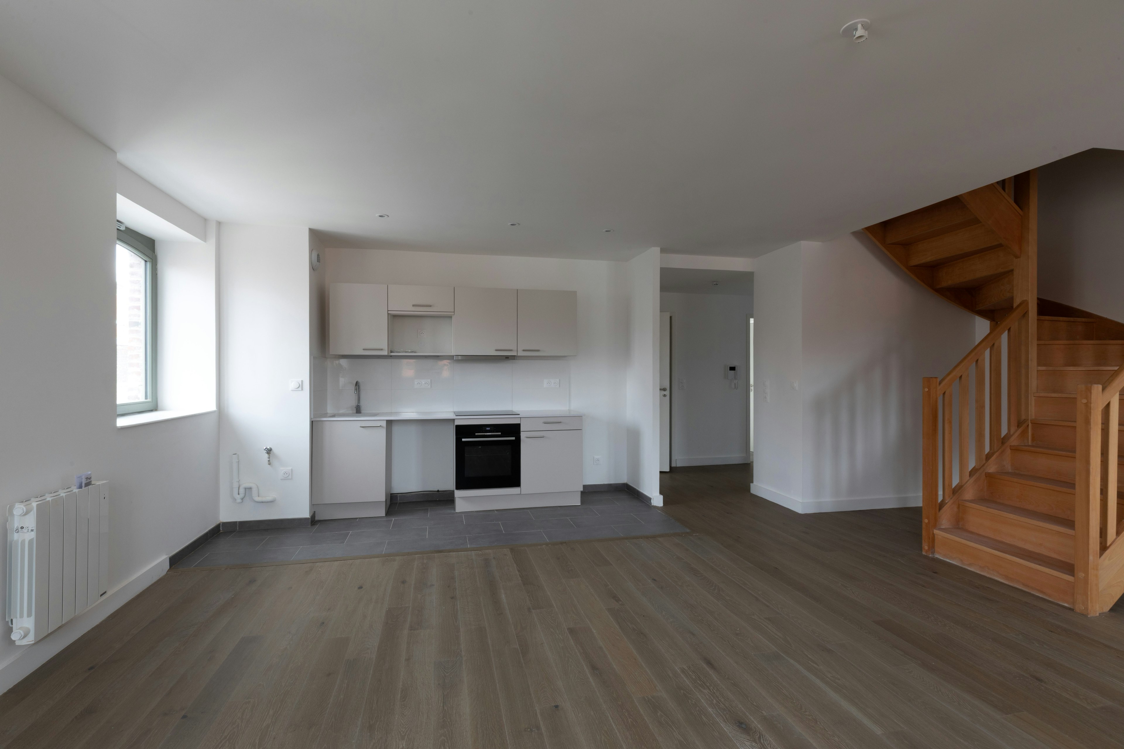 indoors, interior design, housing, staircase, floor, flooring, living room, wood, loft, fireplace
