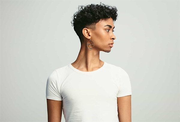 Trans person looking off camera