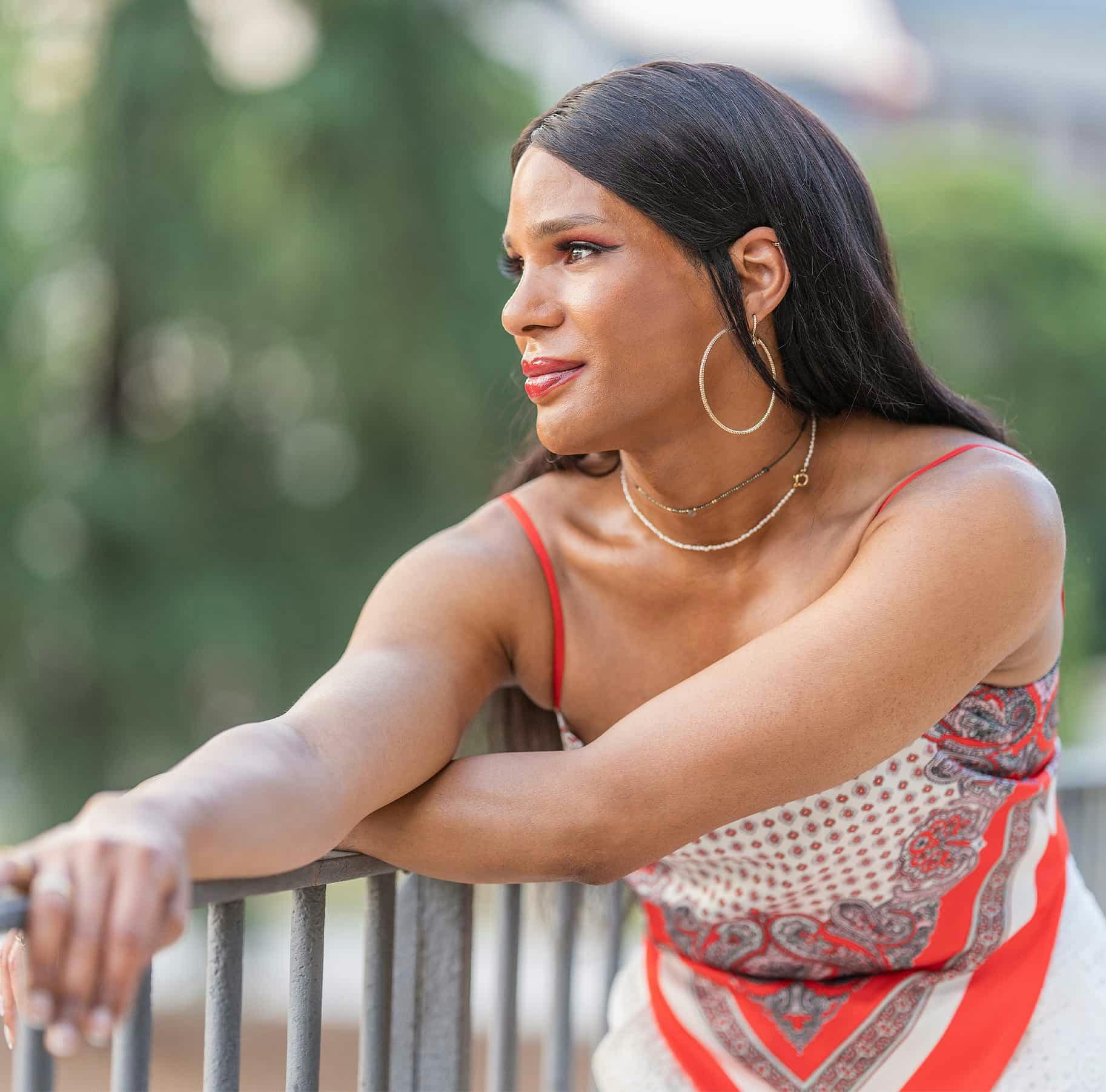 Transgender person outdoors