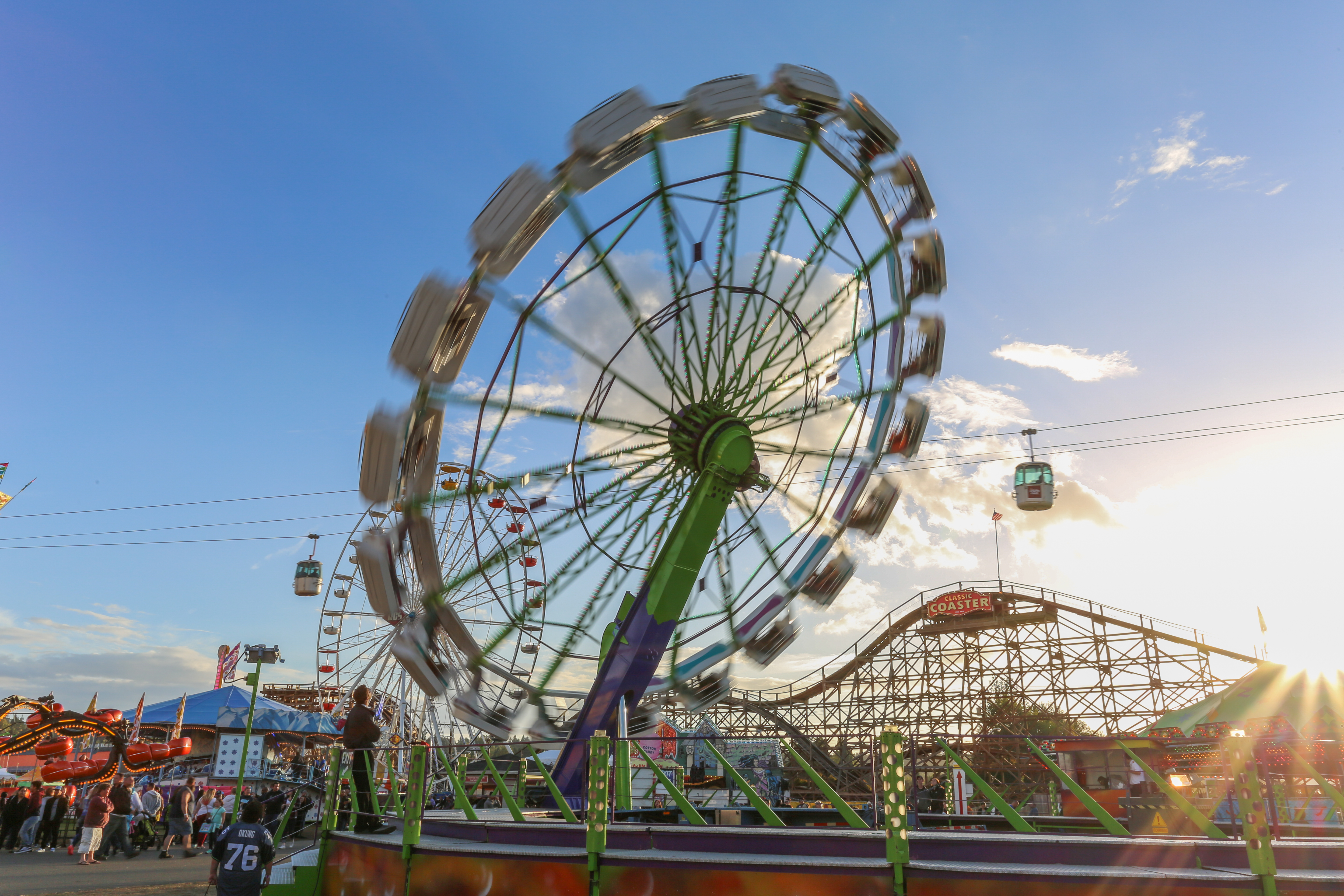 The Enterprise ride, a spinning wheel that straps guests into a single-seated cage and whirls around at top speds and various angles.