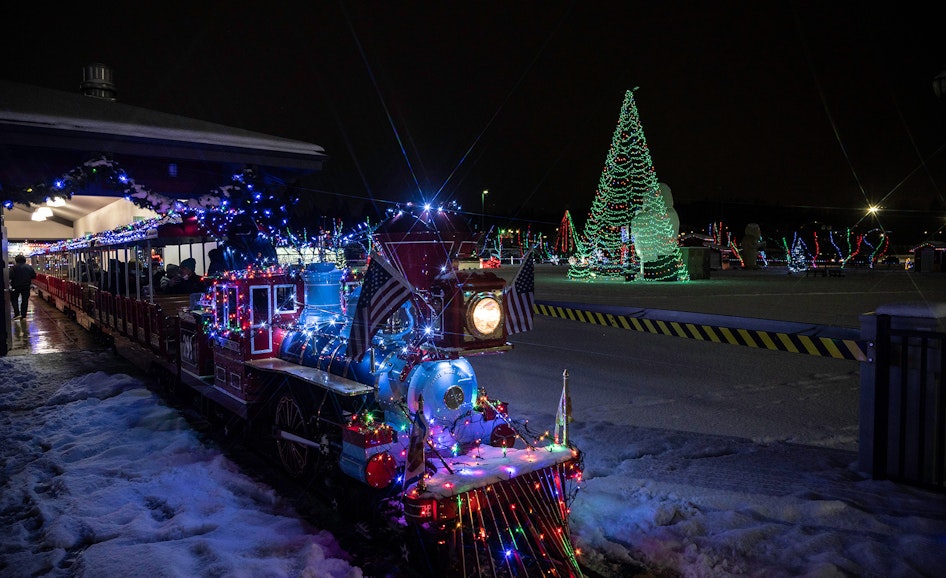 Santa's Train lit by Christmas Lights