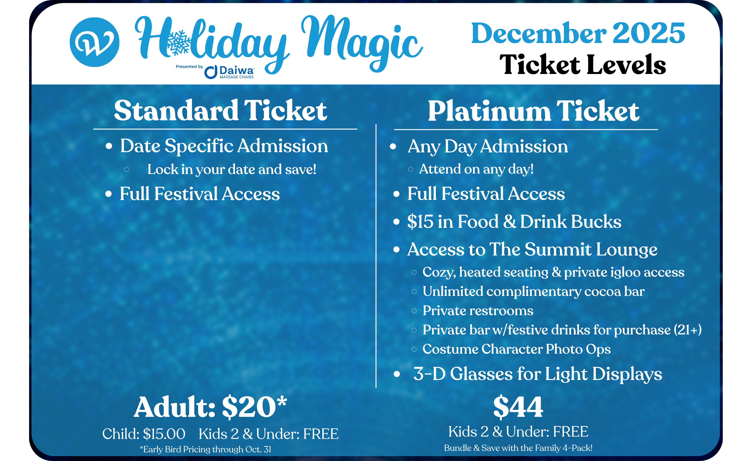 Holiday Magic Ticketing Tiers