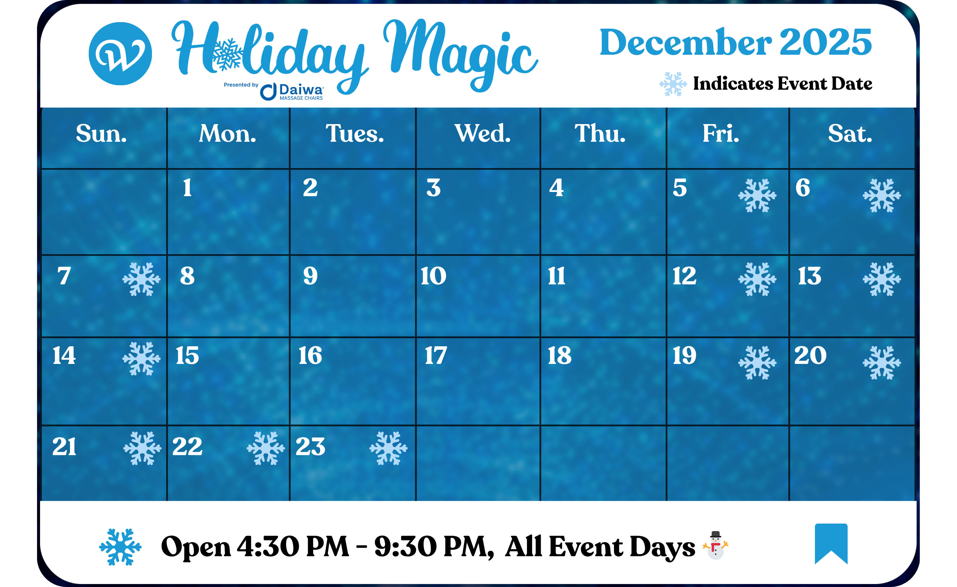 A calendar of Holiday Magic.