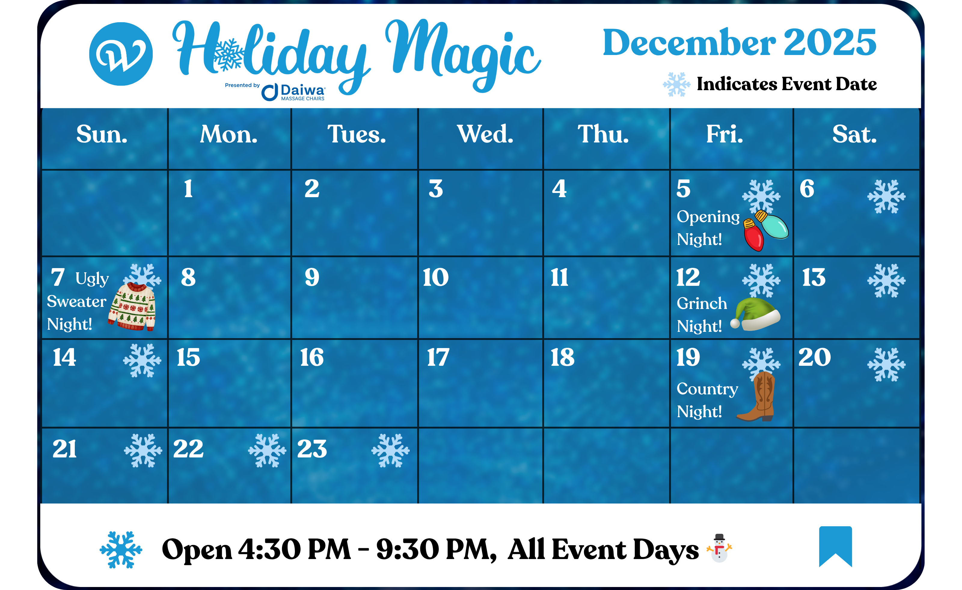 Holiday Magic Calendar with Theme Nights