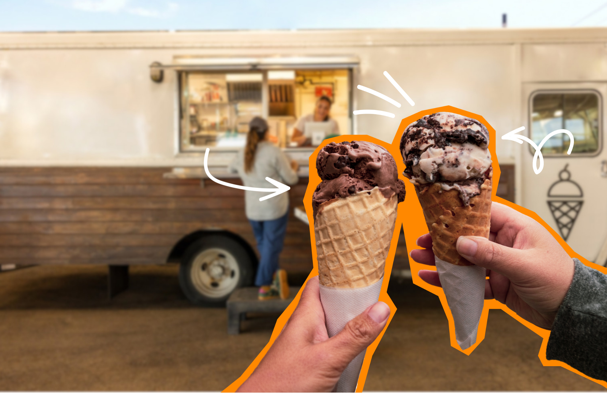 Two hands holdin ice cream cones
