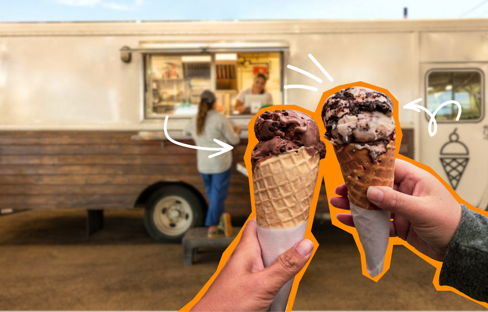 Two hands holdin ice cream cones