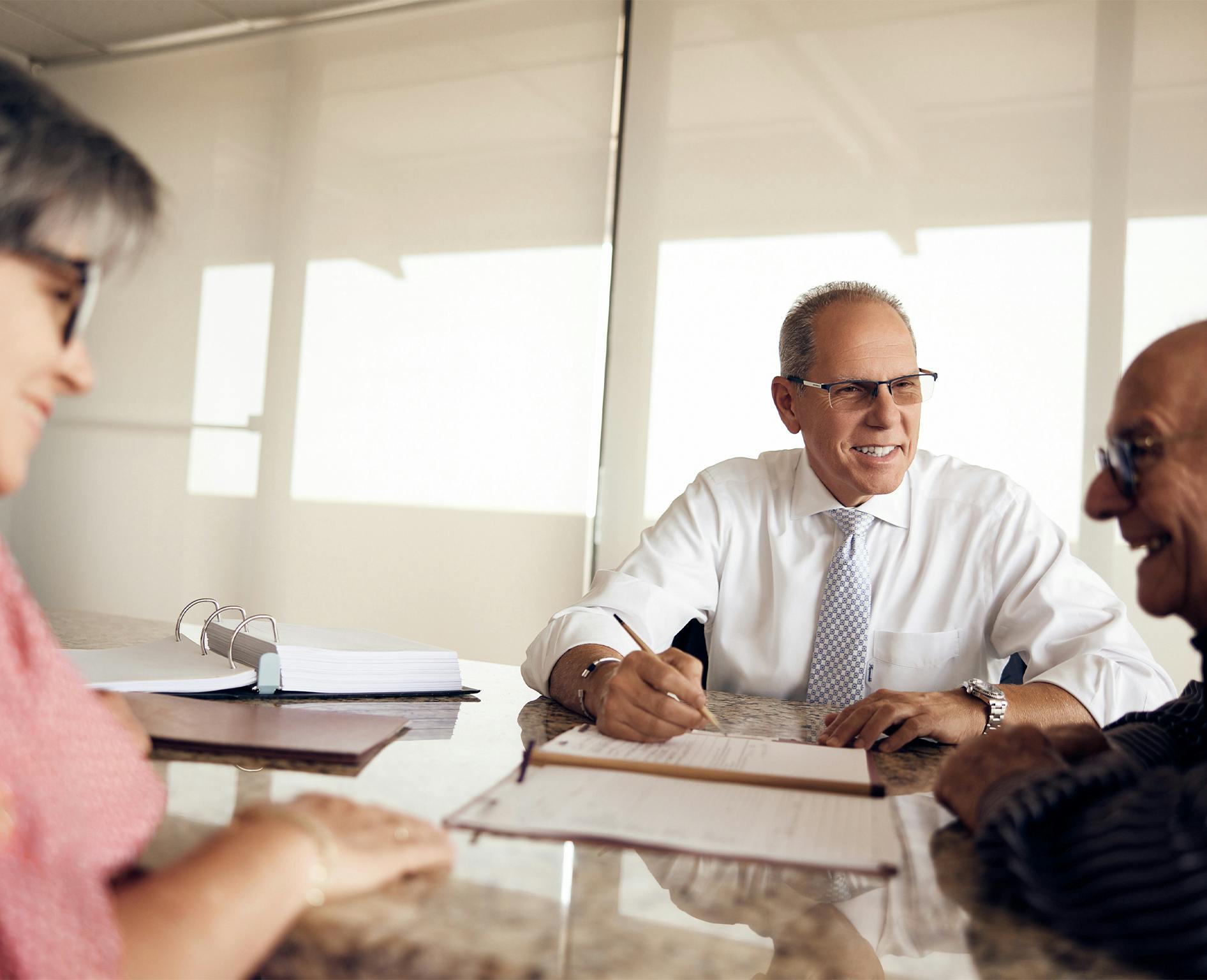 people talking at table