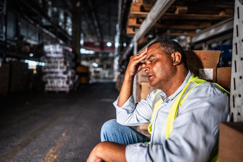 A man sitting on floor stressed