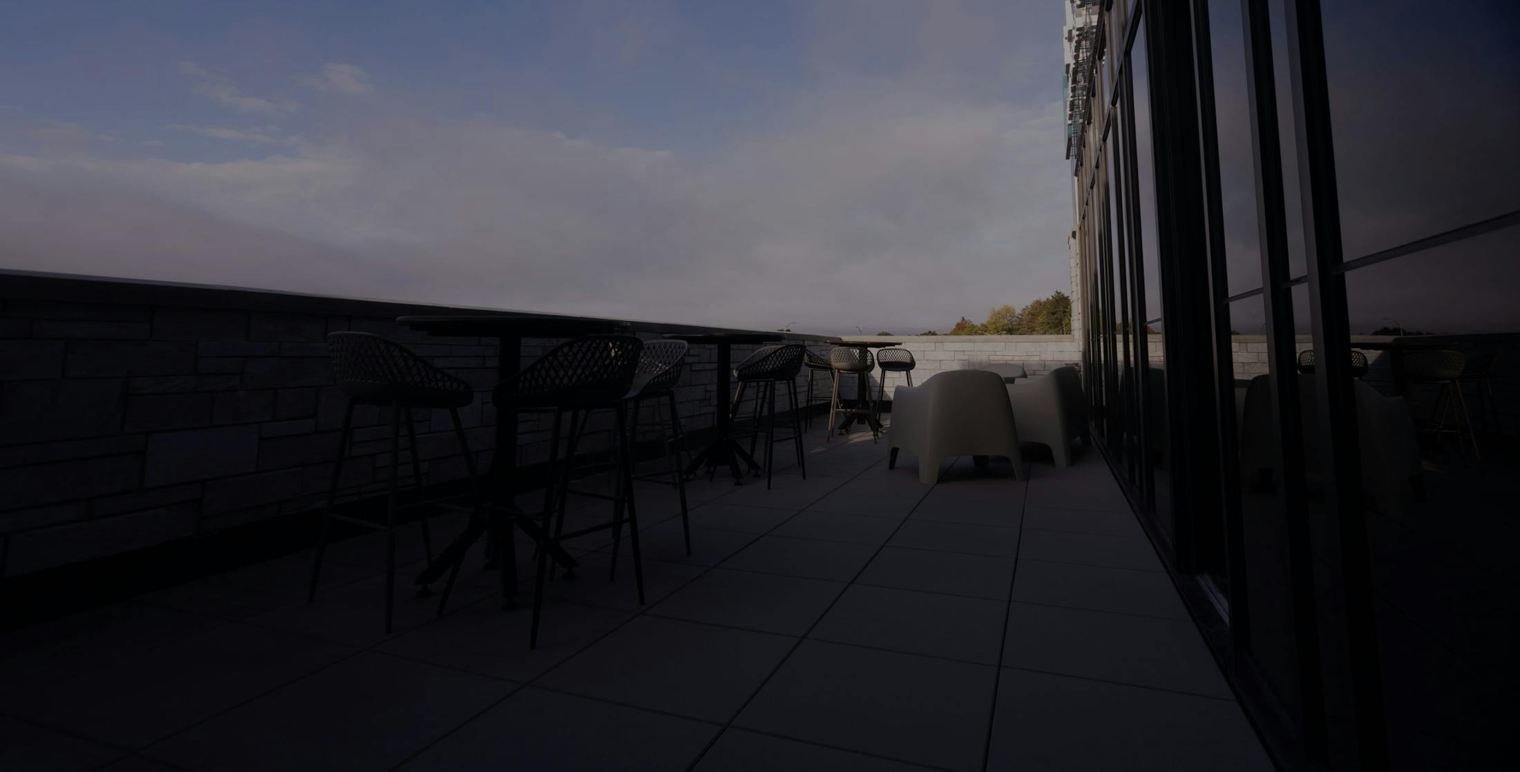 View of the sky from atop a building