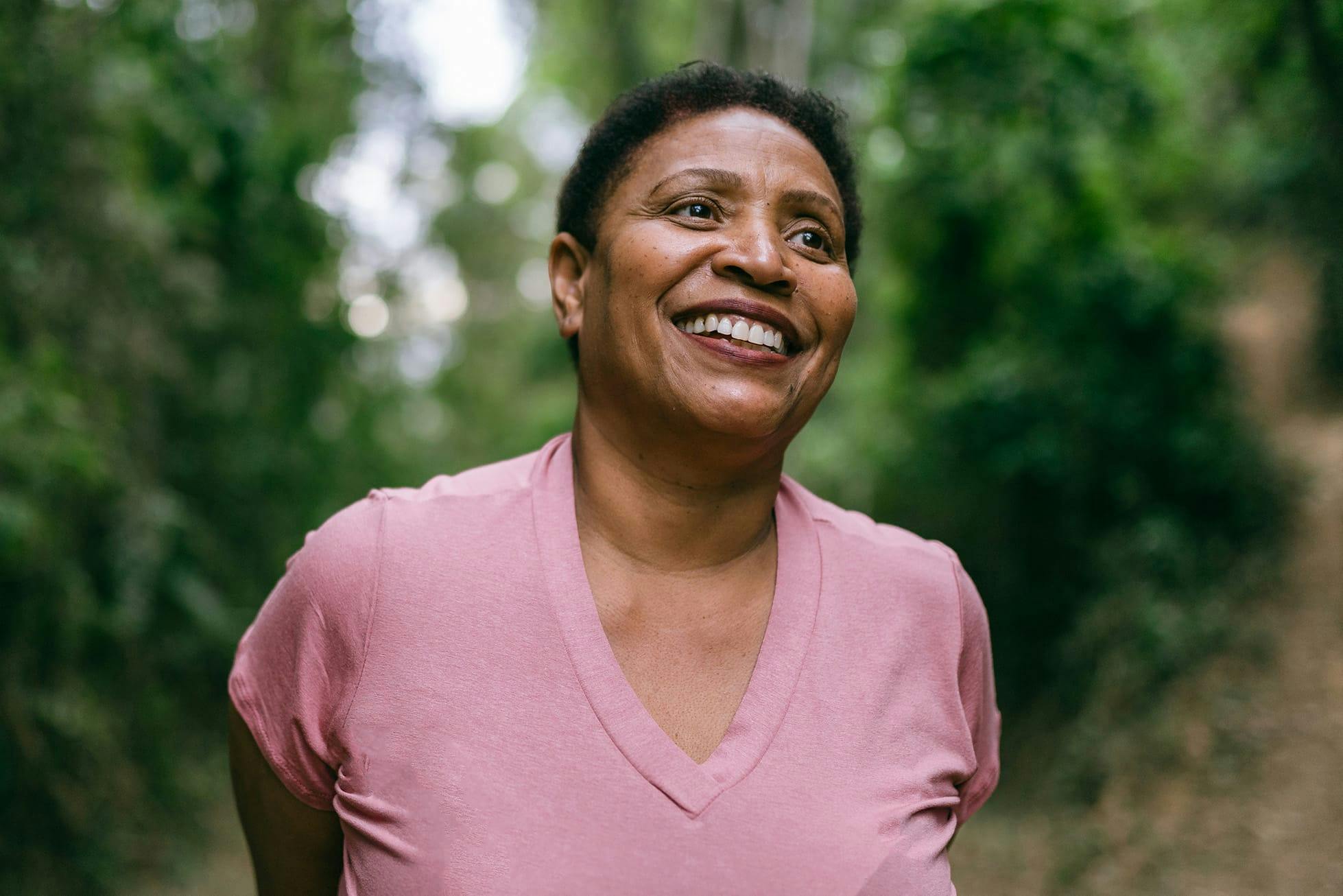 woman smiling outside