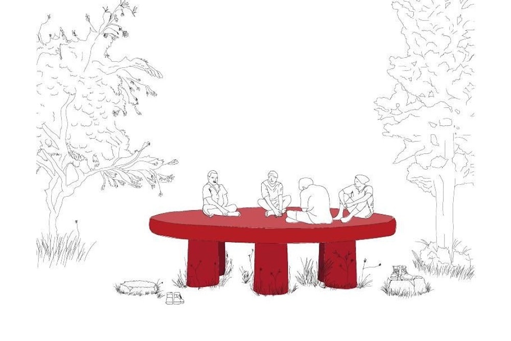 Hatch's concept for the Blenheim Pae: a raised patapata platform, a place to sit together.