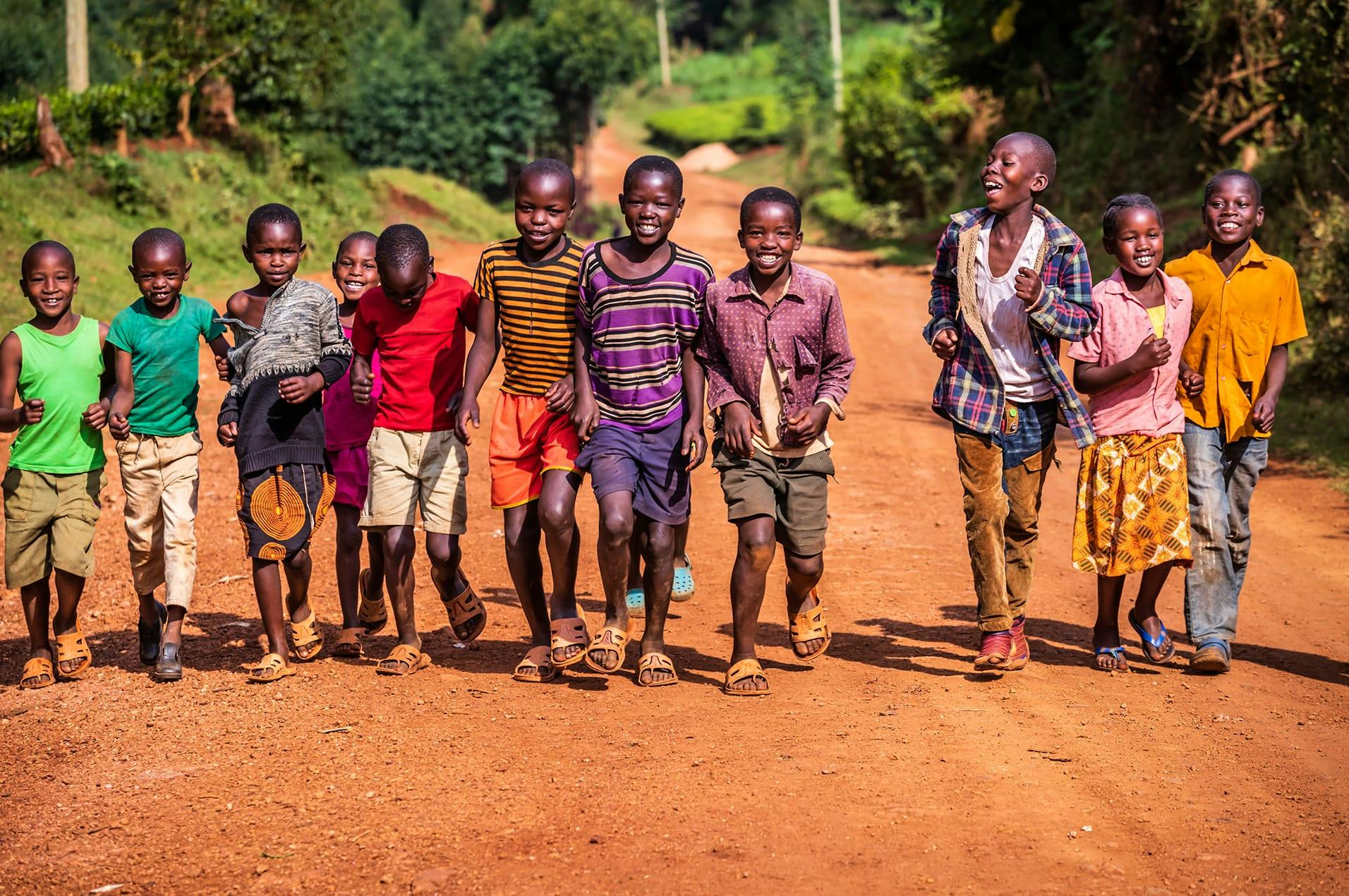 group of kids walking on path