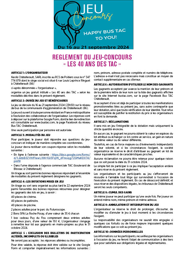 Règlement du jeu concours