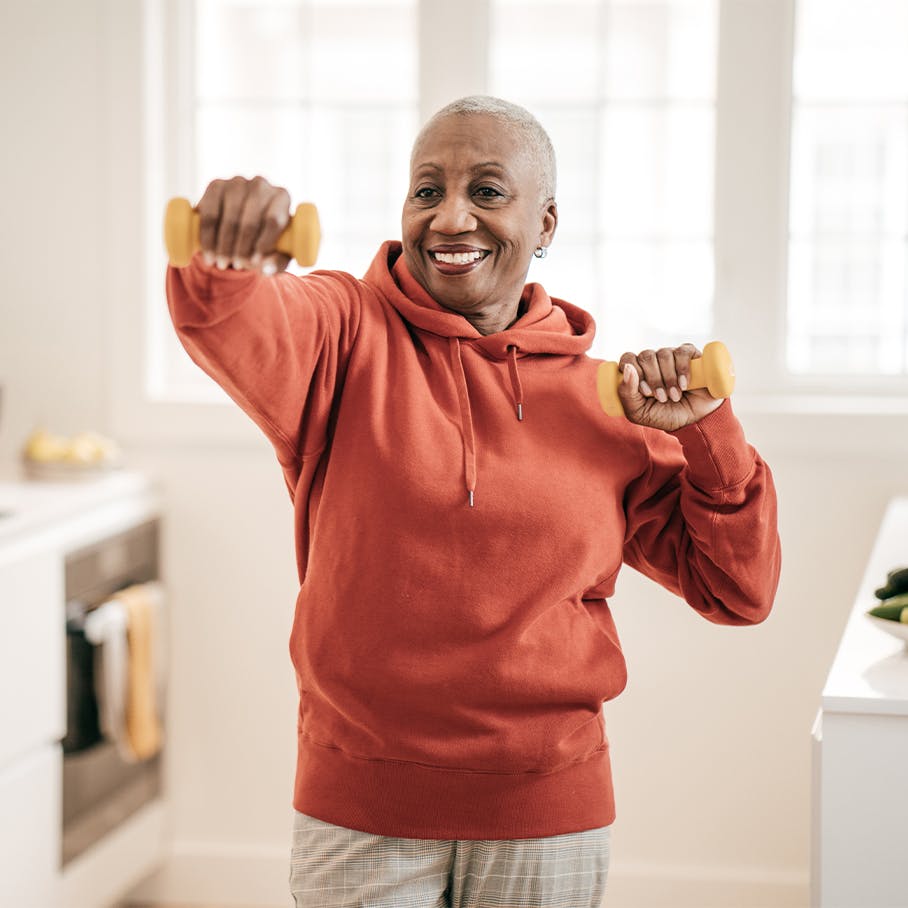 Middle-aged woman exercising