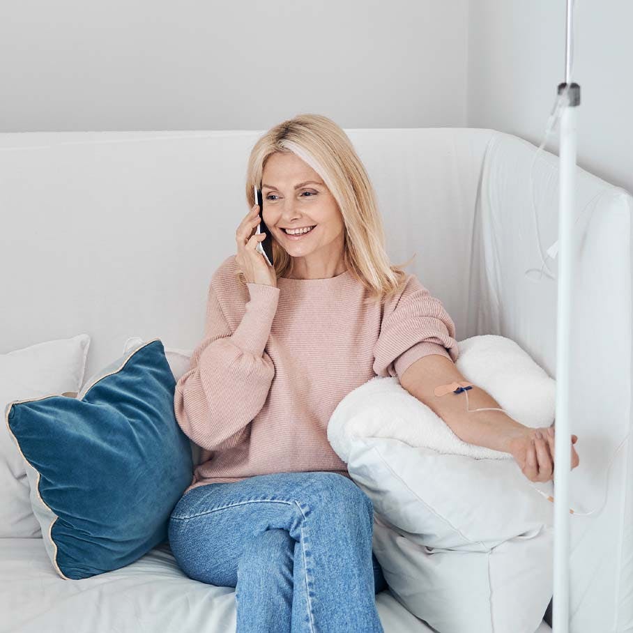 happy older woman during IV therapy in Cherry Hill, NJ