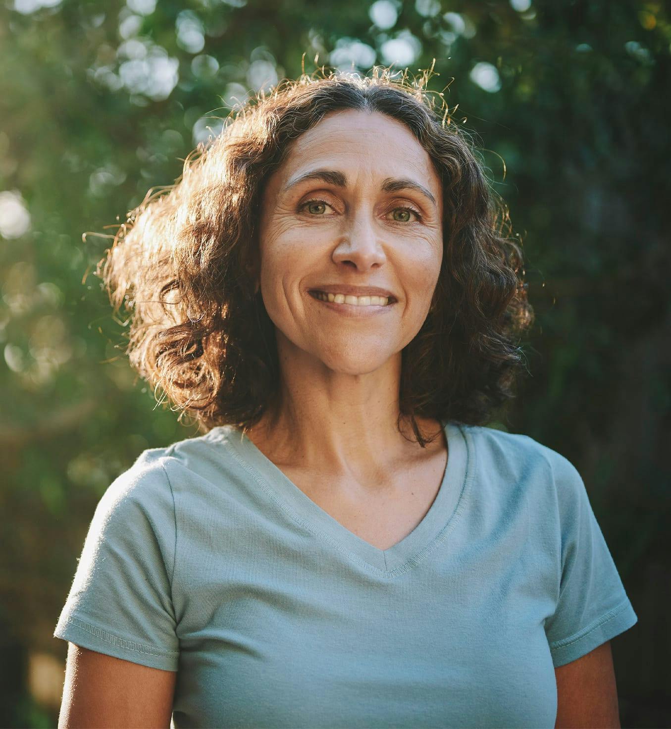 Woman wearing a blue shirt