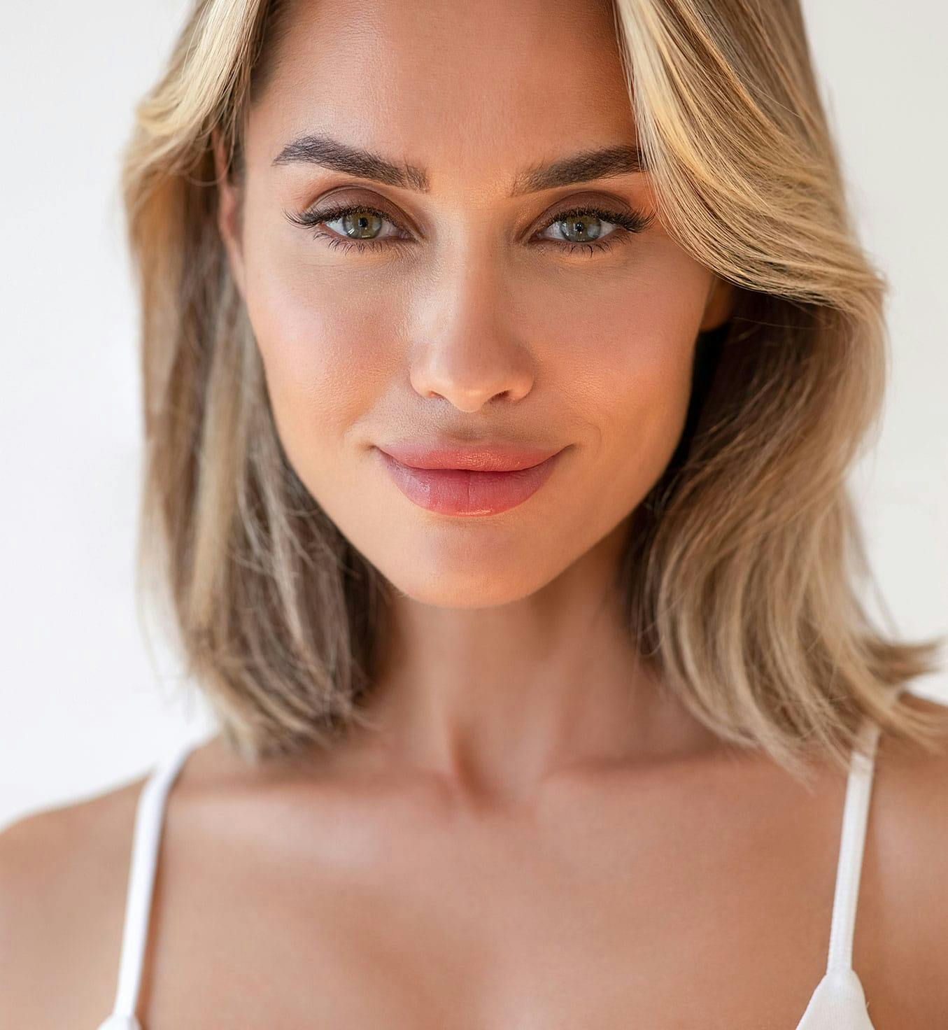 A woman smiling with full lips after lip fillers in Virginia Beach