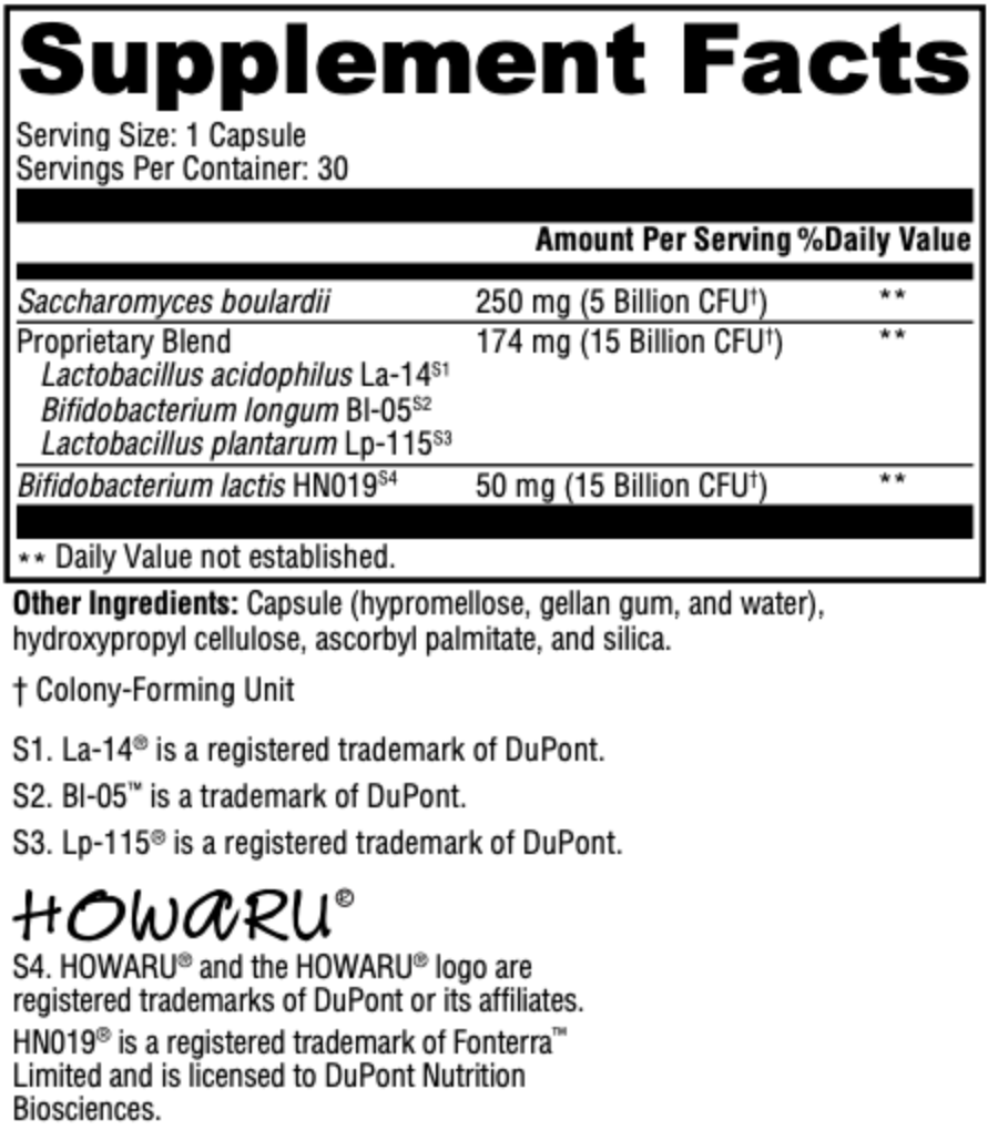 supplement facts for Sero-Probiotic Max Daily SB DF