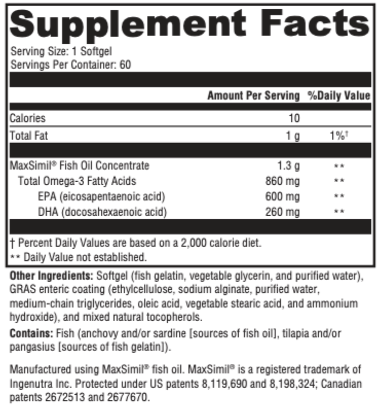 Supplement Facts for OmegaPure Plus