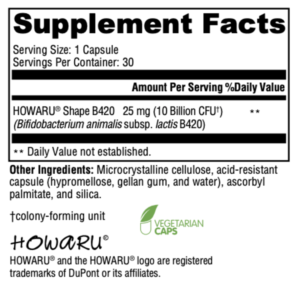 Supplement facts for Sero-Probiotic LEAN DF
