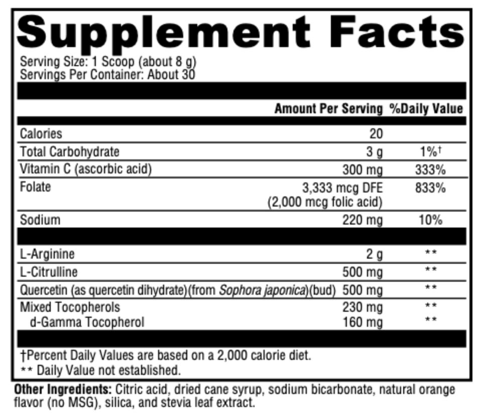 Supplement facts for Sero-NOX