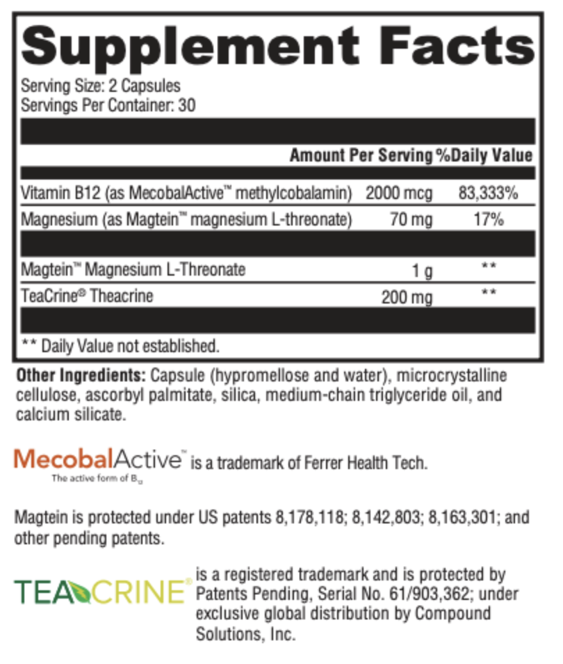 Supplement facts for Sero-Ignite Brain