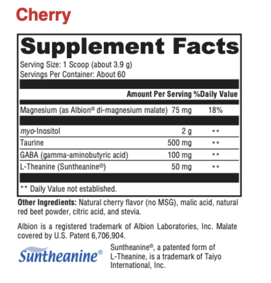 Supplement facts for Sero-Chill
