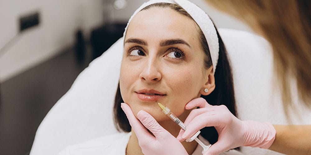 woman getting dermal fillers in her lips