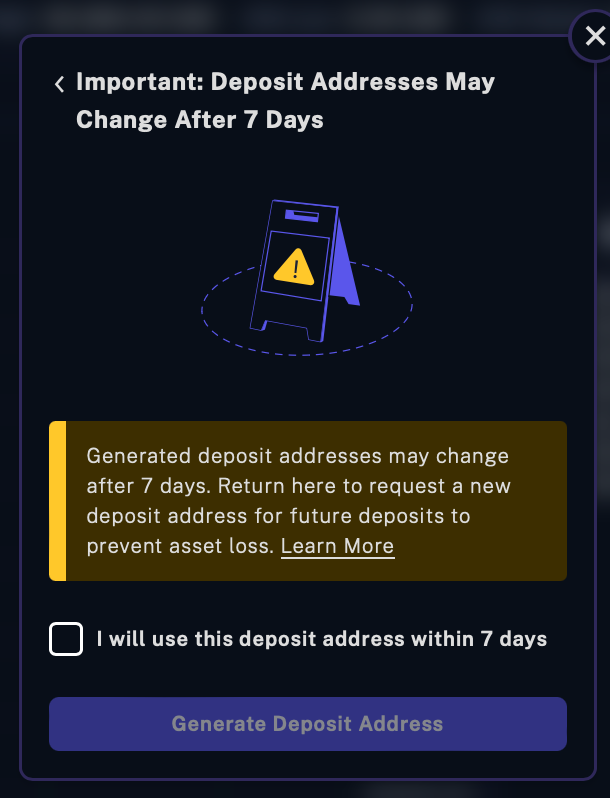 deposit address warning example