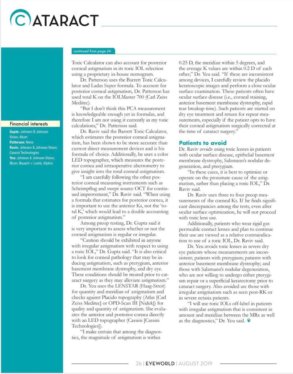 Dr. Raviv and Colleagues Discuss Toric IOLs in Latest edition of ...
