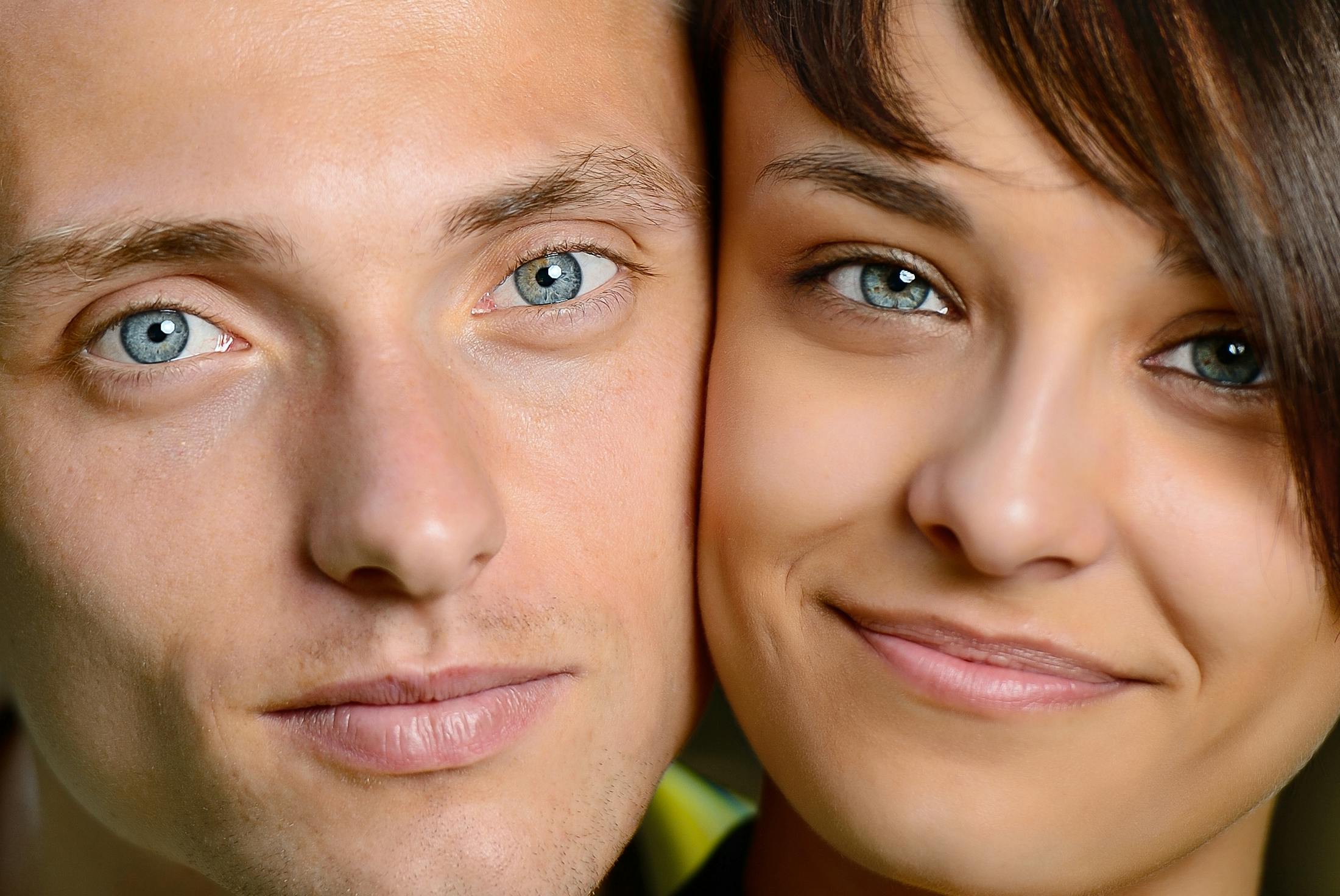 man and woman with light blue eyes