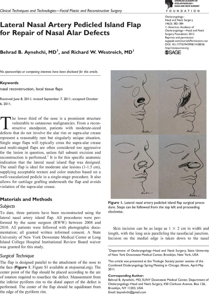 Lateral Nasal Artery Pedicled Island Flap for Repair of Nasal Alar Defects (2011)